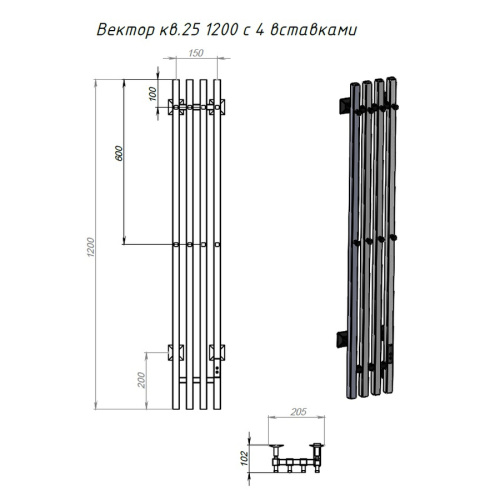 картинка Полотенцесушитель Тругор "Вектор", сталь, черный, лесенка, электрический от магазина Сантехстрой