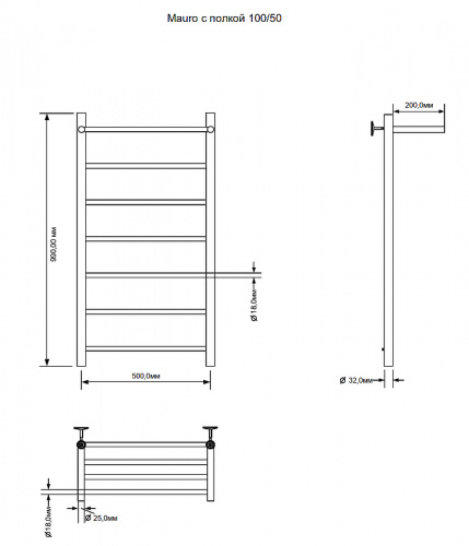картинка Электрический полотенцесушитель Aquanet Mauro 100х50 R 282008 с полкой Хром от магазина Сантехстрой
