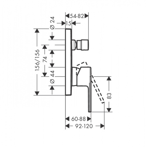картинка HG Vernis Shape Встраиваемый смеситель для ванны с переключателем (внешняя часть), цвет: матовый черный от магазина Сантехстрой