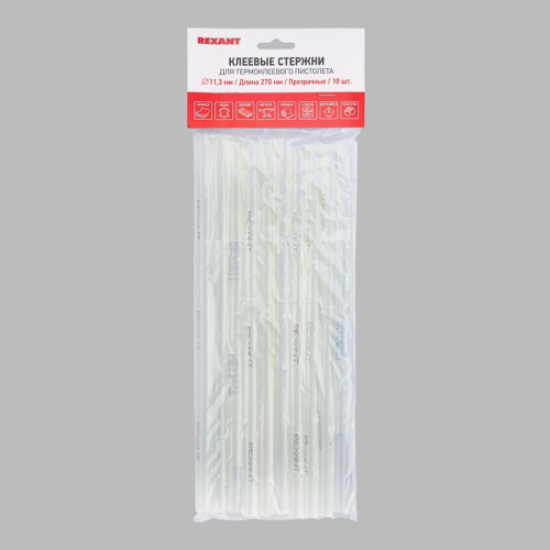 картинка Стержни клеевые Ø11мм,  270мм,  прозрачные (10 шт/уп), хедер REXANT от магазина Сантехстрой