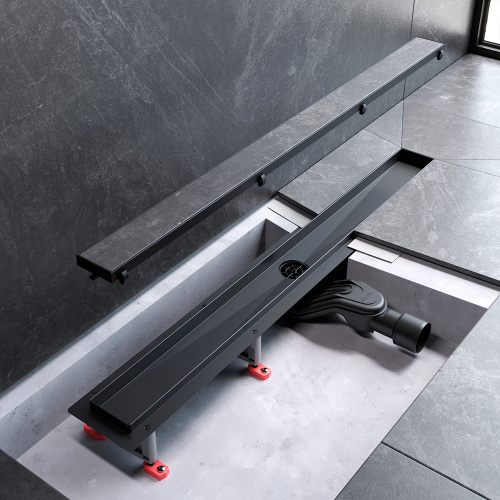 картинка W01SC-U11-080-04BM MasterFlow Трап для душа линейный универс затвор Tile 80см цвет черн мат от магазина Сантехстрой