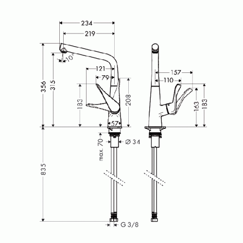 картинка HG Metris Смеситель  для кухни на 1 отв, поворотный излив, цвет хром от магазина Сантехстрой
