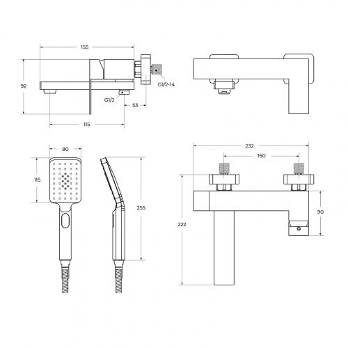 фото смеситель для ванны cezares slider slider-vd-gm оружейная сталь
