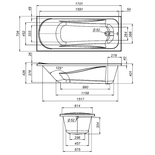 картинка W76A-170-070W-R Sense New, каркас в комплекте с монтажным набором 170х70 от магазина Сантехстрой