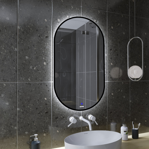 картинка Зеркало NERO-промо BLACK (500*900*45) LED с сенсорным выключателем от магазина Сантехстрой