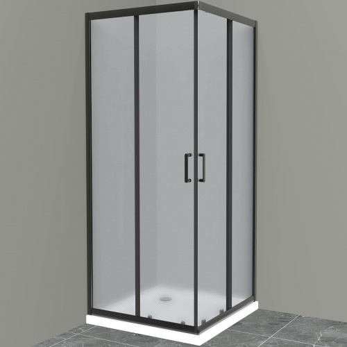 картинка Душевой уголок BelBagno Uno 90х90 UNO-195-A-2-90-P-NERO профиль Черный матовый стекло рифленое от магазина Сантехстрой