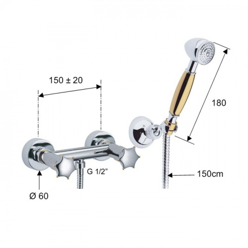 картинка Daniel Miss Decora Смеситель для душа с душевым комплектом, никель/декор золото, 87 от магазина Сантехстрой