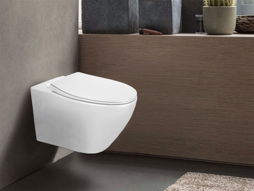 картинка Унитаз подвесной Azario Keras 370х520х360 безободковый, с быстросъемным сиденьем микролифт, белый глянцевый (AZ-99046W) от магазина Сантехстрой