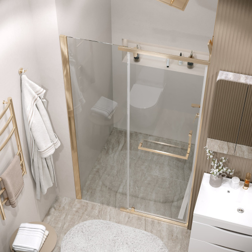 картинка Дверь в нишу 100.K33.03.120.32.00 Pragma (120*195) золото сатин, стекло прозрачное, 1 место от магазина Сантехстрой