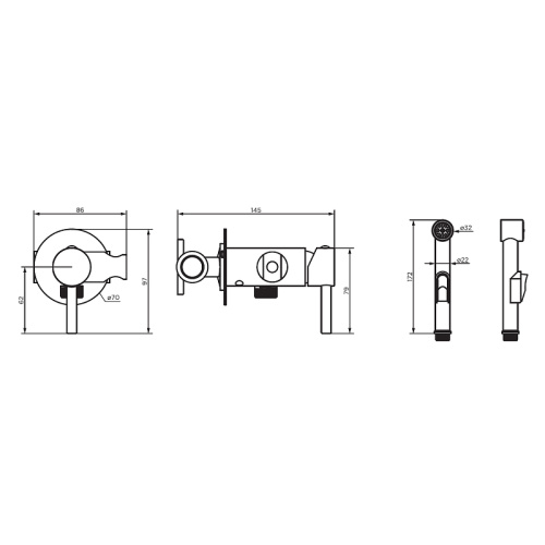 картинка D3075000BL Logic  смеситель с гигиеническим душем, встроенный, цвет черный от магазина Сантехстрой
