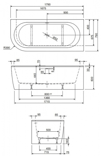 картинка Акриловая ванна Cezares Slim 179x79 R SLIM CORNER-180-80-60-R-NERO-SET без гидромассажа от магазина Сантехстрой