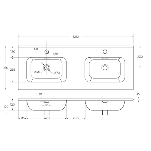 картинка Керамическая раковина с двумя чашами CEZARES CZR-8095-120-2 от магазина Сантехстрой