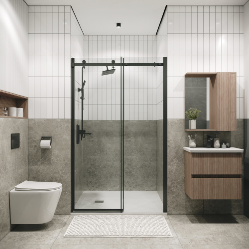 картинка Дверь в нишу 100.K33.04.110.42.00 Classic (110*195) графит сатин, стекло прозрачное, 1 место от магазина Сантехстрой