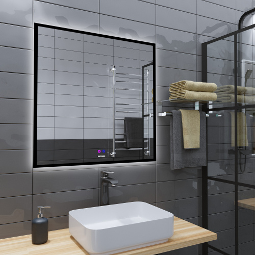 картинка Зеркало PRAGMA-норма BLACK (800*800*45) LED с сенсорным выключателем и подогревом от магазина Сантехстрой