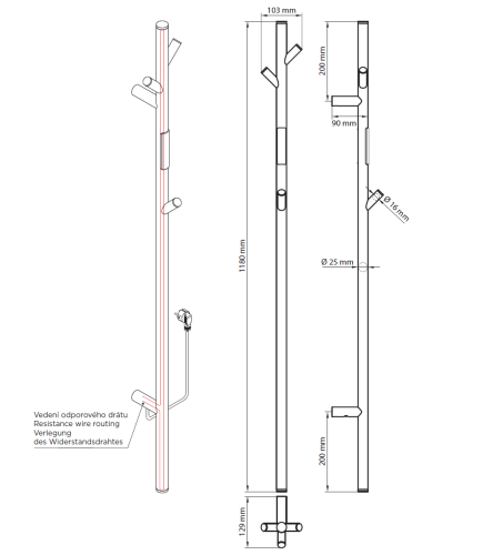 картинка Электрический полотенцесушитель стойка мини, 30W, нержавеющая сталь, черный от магазина Сантехстрой