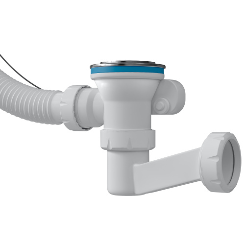 картинка Сифон для ванн BathMaster полуавтомат с переливом и гибкой трубой (1 1/2"- Ø40/50) от магазина Сантехстрой