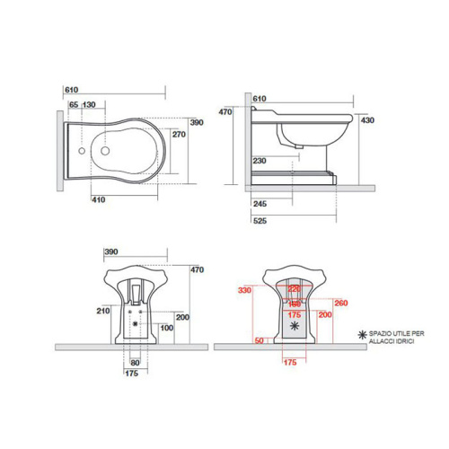 картинка KERASAN Retro Биде напольное приставное BTW с 3 отв. под смеситель, цвет белый от магазина Сантехстрой