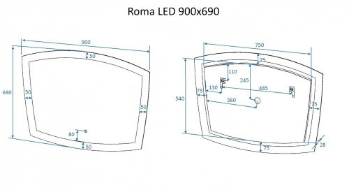 картинка Зеркало с подсветкой ART&MAX ROMA AM-Rom-900-700-DS-F от магазина Сантехстрой