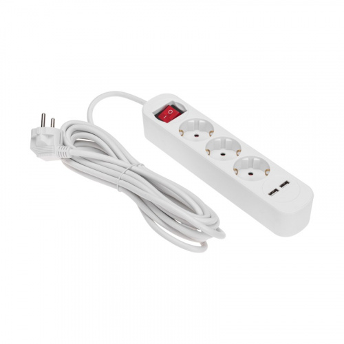 картинка Удлинитель STANDARD 3 гнезда,  5м,  3х1,0мм²,  с/з,  с выключателем,  2 USB,  белый REXANT от магазина Сантехстрой