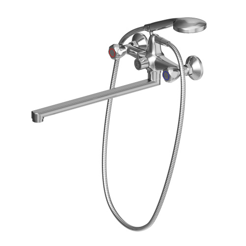 фото d7095000 modern двухзахватный смеситель для ванны и душа с универсальным изливом и душевым набором