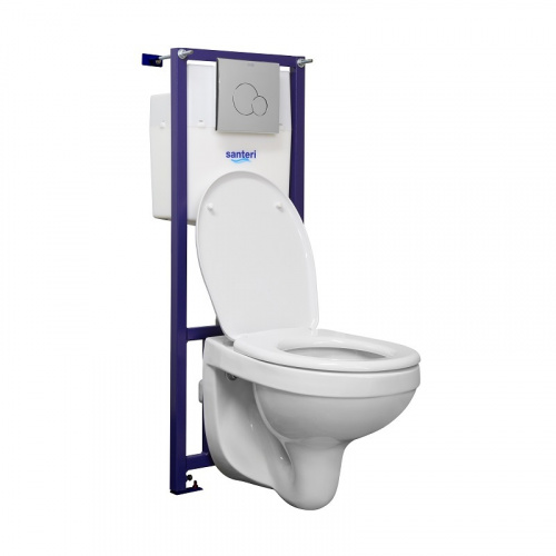 картинка Пэк: Santeri Альфа подвесной унитаз с сиденьем + инсталляция + кнопка смыва от магазина Сантехстрой