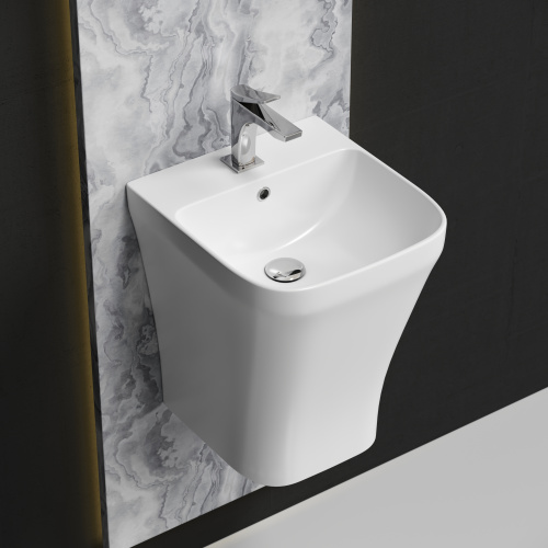 картинка CN6067 Раковина моноблок подвесная DION с отверстием под смеситель, со сливом переливом от магазина Сантехстрой