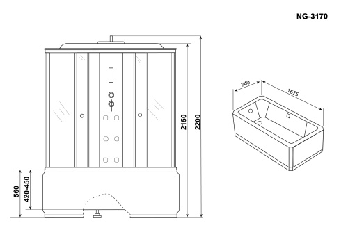 картинка Душевая кабина Niagara Ultra NG-3170-01 (170х75х220) высокий поддон(56см),стекло матовое,4 места от магазина Сантехстрой