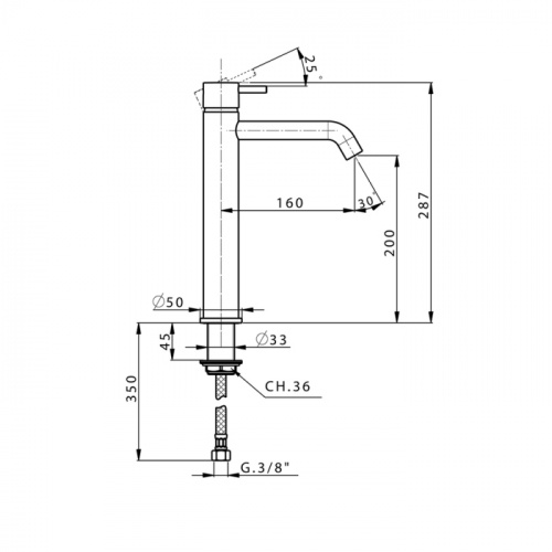 картинка CISAL Less New Смеситель однорычажный для раковины на 1 отверстие,высокий h287 мм,излив 160 мм,без донного клапана, цвет хром от магазина Сантехстрой
