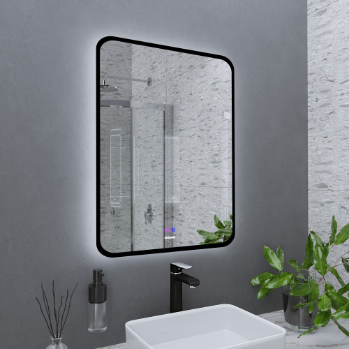 картинка Зеркало ELEGANS-норма BLACK (600*800*45) LED с сенсорным выключателем и подогревом от магазина Сантехстрой