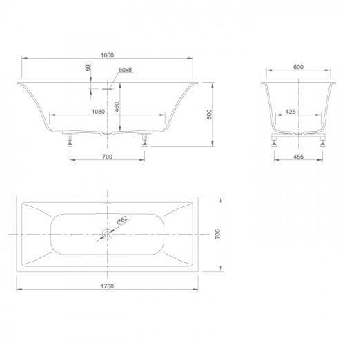картинка KNIEF Shape Ванна встраиваемая, 170x70xH60cм, с щелевым сливом переливом click-clack, белая матовая (с комплектом ножек) (СПЕЦЦЕНА с нашего склада!) от магазина Сантехстрой