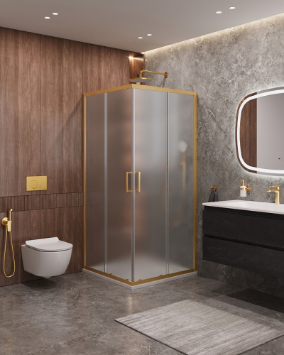 картинка Душевой уголок Cezares Molveno 90x90 MOLVENO-A-2-90-P-BORO профиль Брашированное золото стекло рифленое от магазина Сантехстрой