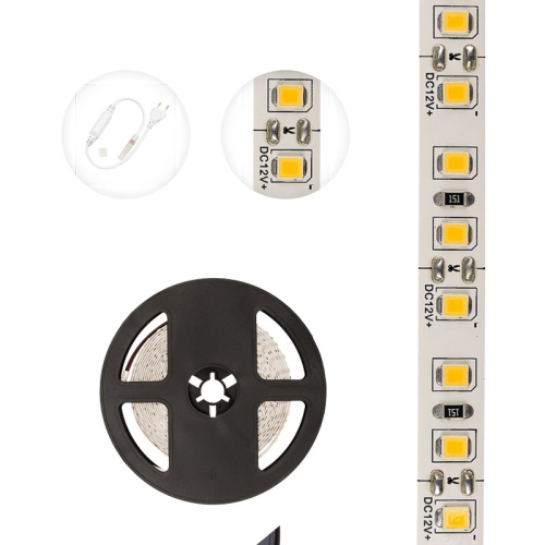 картинка Лента светодиодная 12В,  SMD2835, 9,6Вт/м,  120 LED/м,  3000K,  8мм,  5м,  IP20 LAMPER от магазина Сантехстрой