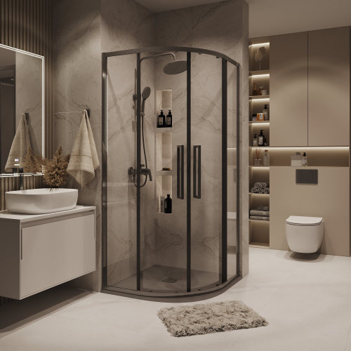 картинка Душ.ограждение 301.K33.02.9090.42.00 Cosmo (90*90*195) полукруг,раздвижн,графит сатин,стекло прозрач от магазина Сантехстрой