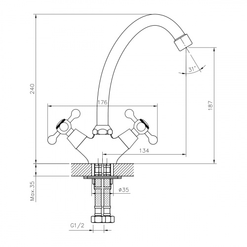 картинка Смеситель для кухни DECOROOM DR54 (DR54028) от магазина Сантехстрой