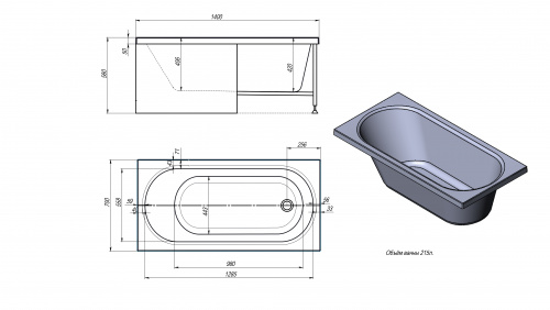картинка Акриловая ванна TIMO ROHA 1400*700*580 (ROHA1470) от магазина Сантехстрой