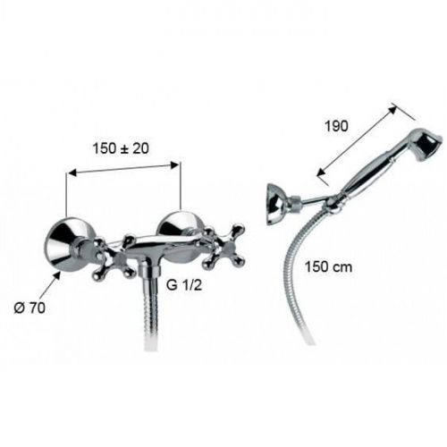 картинка Daniel Revival Смеситель для душа, с душевым комплектом (ручная лейка, держатель, шланг150), хром от магазина Сантехстрой