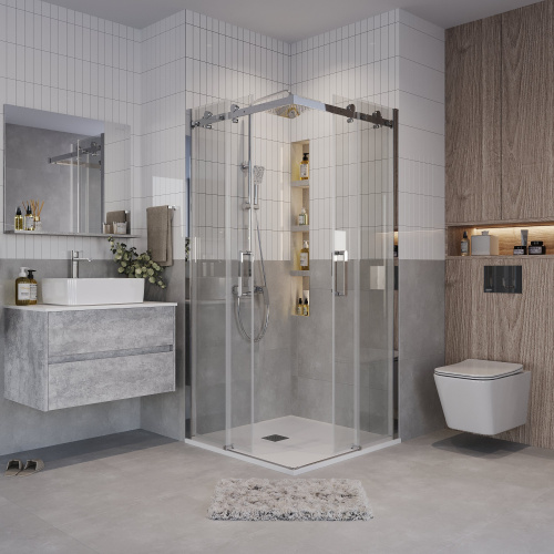 картинка Душ.ограждение 300.K33.04.9090.10.00 Classic (90*90*195) квадрат,раздвижная,хром,стекло прозрачн,2ме от магазина Сантехстрой