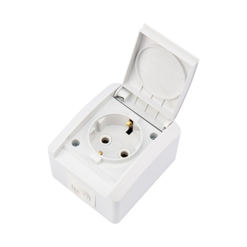 картинка Розетка одноместная INDUSTRIAL IP54 с заземлением,  о/у,  белая KRANZ от магазина Сантехстрой