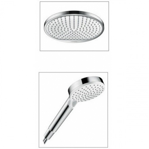 картинка HG Crometta S Душевая система Showerpipe: верх.душ 240 1jet, ручн.душ, шланг, EcoSmart, цвет: белый/хром от магазина Сантехстрой
