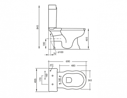 картинка Чаша унитаза-компакта Cezares Royal Palace, CZR-012 горизонтальный выпуск от магазина Сантехстрой