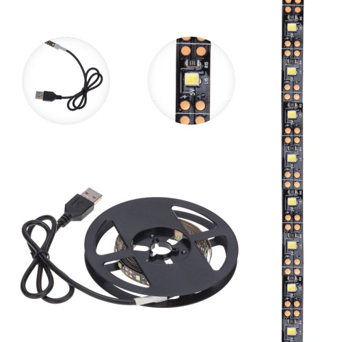 картинка Лента светодиодная 5В,  SMD2835, 4,8Вт/м,  60 LED/м,  6500K,  8мм,  2м,  с USB коннектором,  черная,  IP20 LAMPER от магазина Сантехстрой