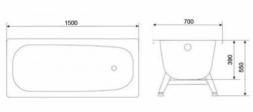 картинка Ванна стальная Loranto 1500х700х390 в комплекте с ножками от магазина Сантехстрой