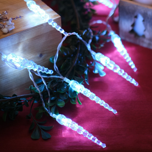 картинка Гирлянда светодиодная Сосульки 1,5 м,  10 LED,  прозрачный ПВХ,  цвет свечения белый,  2 х АА (батарейки не в комплекте) NEON-NIGHT от магазина Сантехстрой