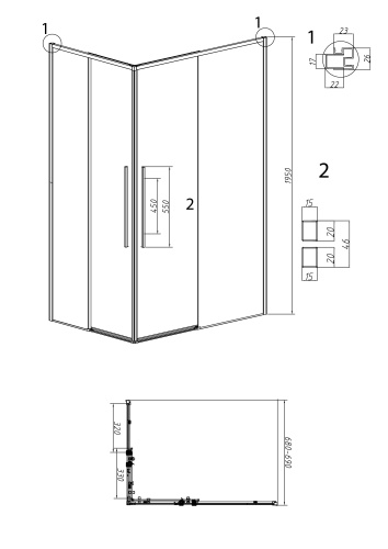 картинка Душевая перегородка 1/2 Grossman Galaxy 1/2.K33.01.70.21.00 (70х195) черный матовый,стекло прозрачное, 1 место от магазина Сантехстрой
