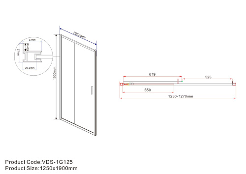 картинка Душевая дверь Garda VDS-1G125CLG, 1250, брашированное золото, стекло прозрачное от магазина Сантехстрой