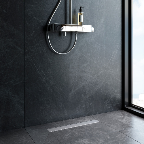 картинка W02SC-U11-050-04SB PrimeFlow Трап для душа линейный универс затвор Tile 50см цвет сталь мат от магазина Сантехстрой