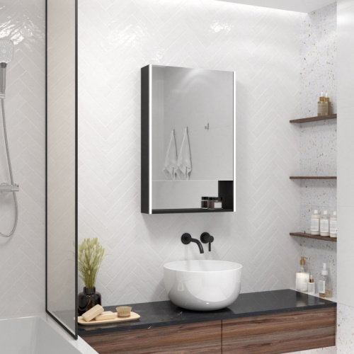 картинка Зеркало-шкаф Art&Max Foggia 50 AM-Fog-500-800-1D-R-DS-F-Nero правый черный от магазина Сантехстрой