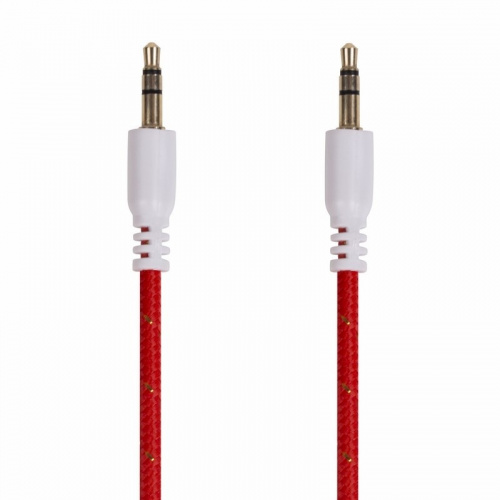 картинка Аудиокабель AUX 3.5 мм в тканевой оплетке 1 м красный REXANT от магазина Сантехстрой
