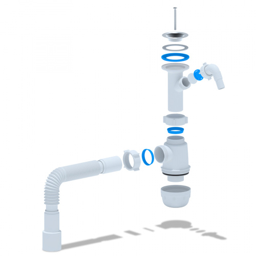 картинка Сифон для раковины Ани Пласт Грот 1 1/2"*40 с отводом для стиральной машины, с гибкой трубой 40*40/50 (A2015) от магазина Сантехстрой