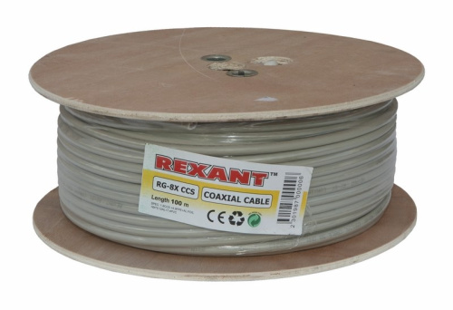 картинка Кабель коаксиальный RG-8X,  50 Ом, CCS/Al/Al,  75%,  100 м,  серый,  REXANT от магазина Сантехстрой